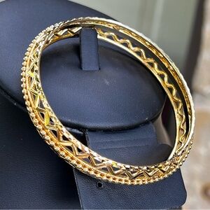 Golden Filigree Etruscan Style Statement Bangle Cuff Bracelet EUC
